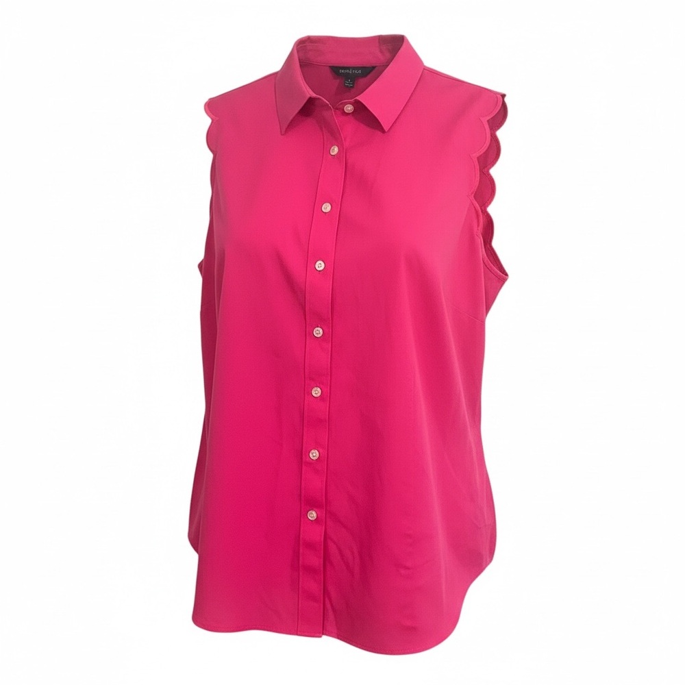 Talbots Women Pink Sleeveless Blouse Plus Sz 16W Button Up Scalloped Lightweight